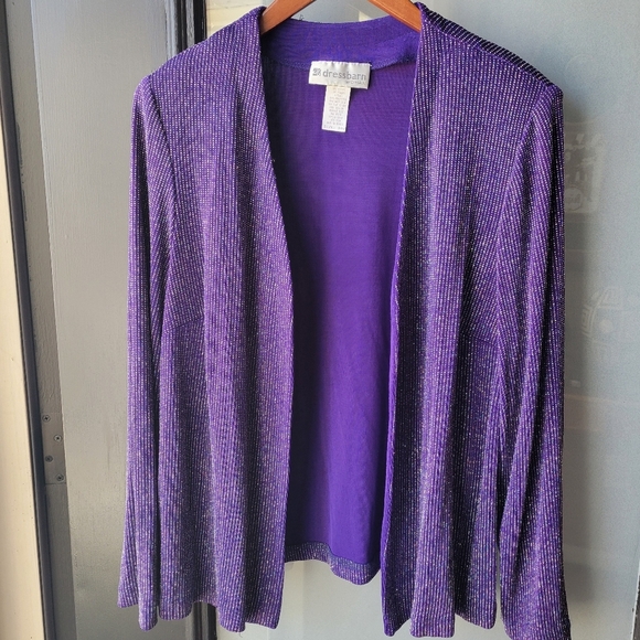 Dressbarn Woman Size 18W Purple/Glitter Open Blazer Shoulder Pads Long Sleeve - Picture 1 of 11